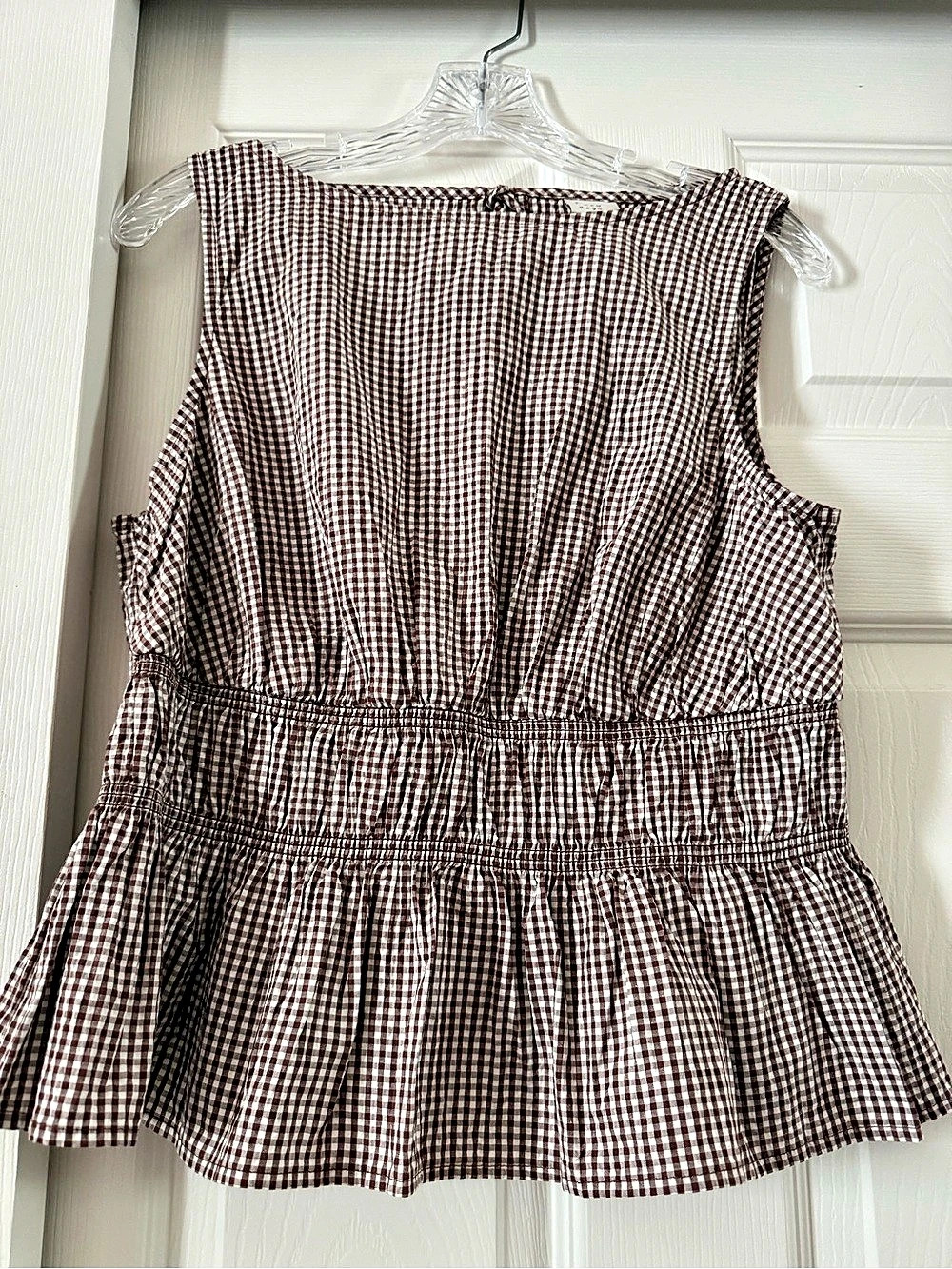 NWOT!a new day Women's Seersucker Peplum Top Brown & White Medium